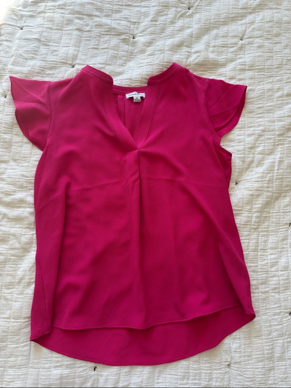 Calvin Klein Fuchsia V-Neck Flutter Sleeve Blouse